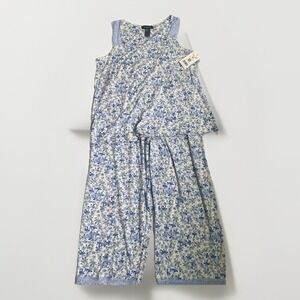 NWT Rene Rolfe 2 Piece Pajama Set Women M Sleeveless Tank W/ Capri's Blue Floral